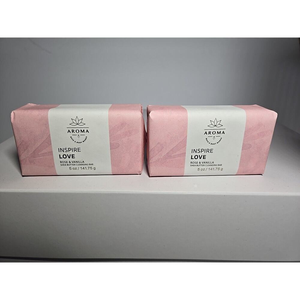 2 Bath & Body Rose Vanilla Shea Butter Cleansing Body Bar Soap 5oz Ea. New